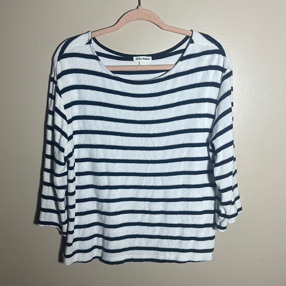 Roller Rabbit Terry Navy‎ White Striped Top | Large